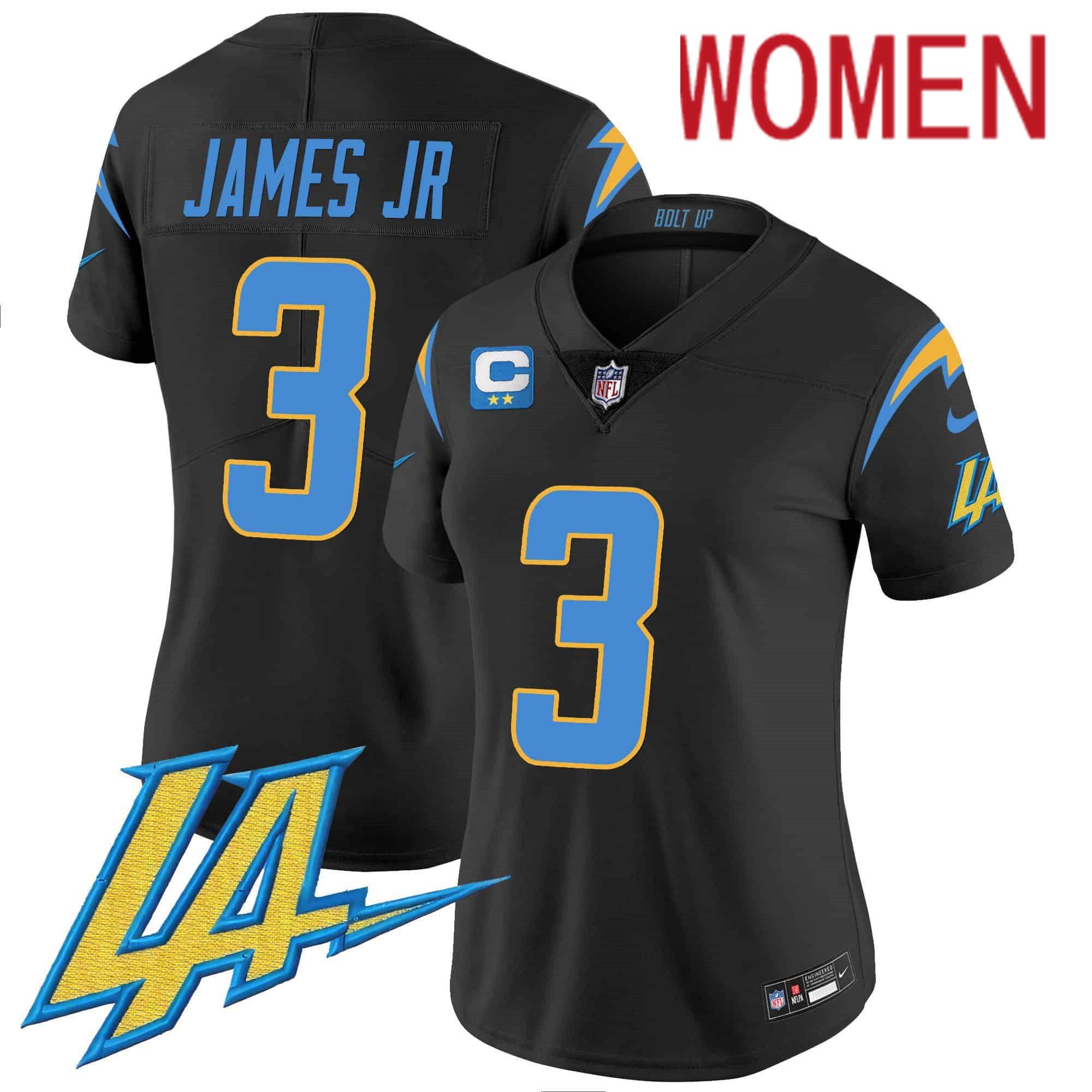 Women Los Angeles Chargers #3 James jr Black 2024 Nike Vapor Limited NFL Jersey style 1->customized nfl jersey->Custom Jersey